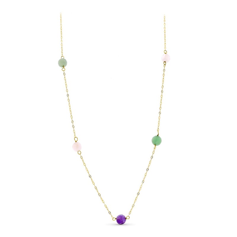 GARGANTILLA 45 CM ORO AMARILLO 6 BOLAS SEMIPREIOSAS DE 6 MM                                         