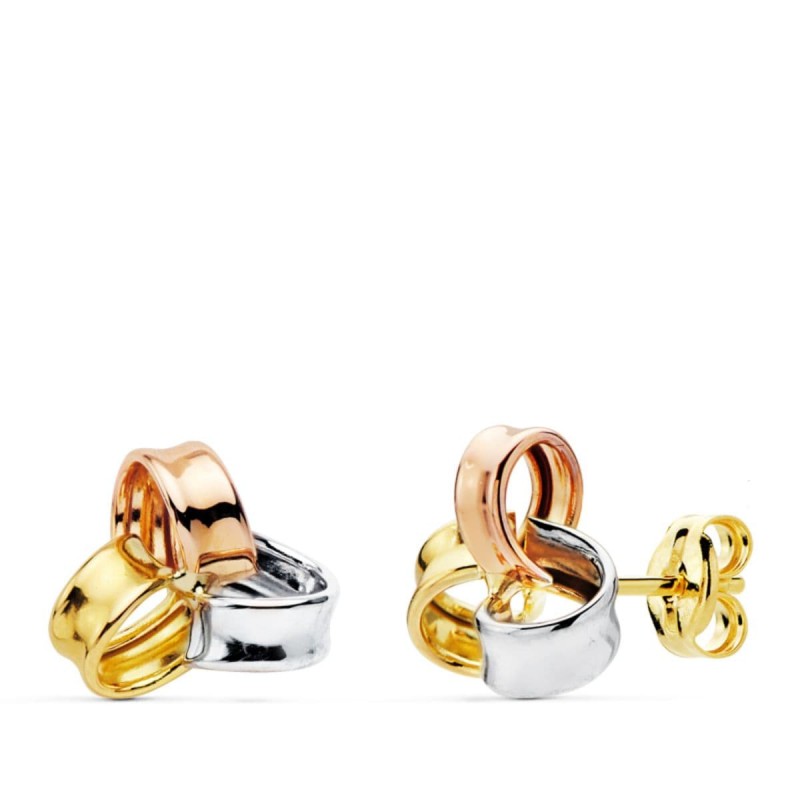 PENDIENTES DE TRES BANDAS ORO TRICOLOR PRESION                                                      