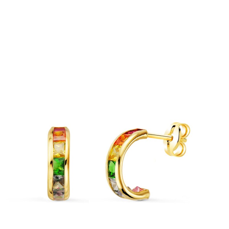 PENDIENTES ORO AMARILLO BANDAS 10X3 MM CIRCONITA CARRE 2.50 MM PRESION                              