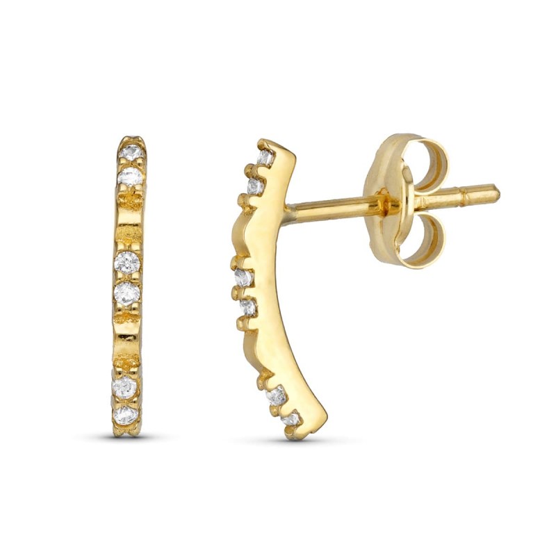 PENDIENTES ORO AMARILLO BANDA CURVA CIRCONITA 12X1.5 MM PRESION                                     