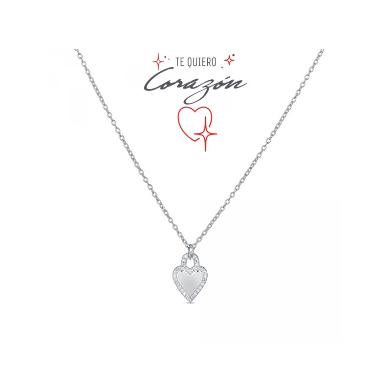 COLGANTE CON CADENA DE PLATA RODIDADO CORAZON DE CIRCONITA DE 15 MM 38                              