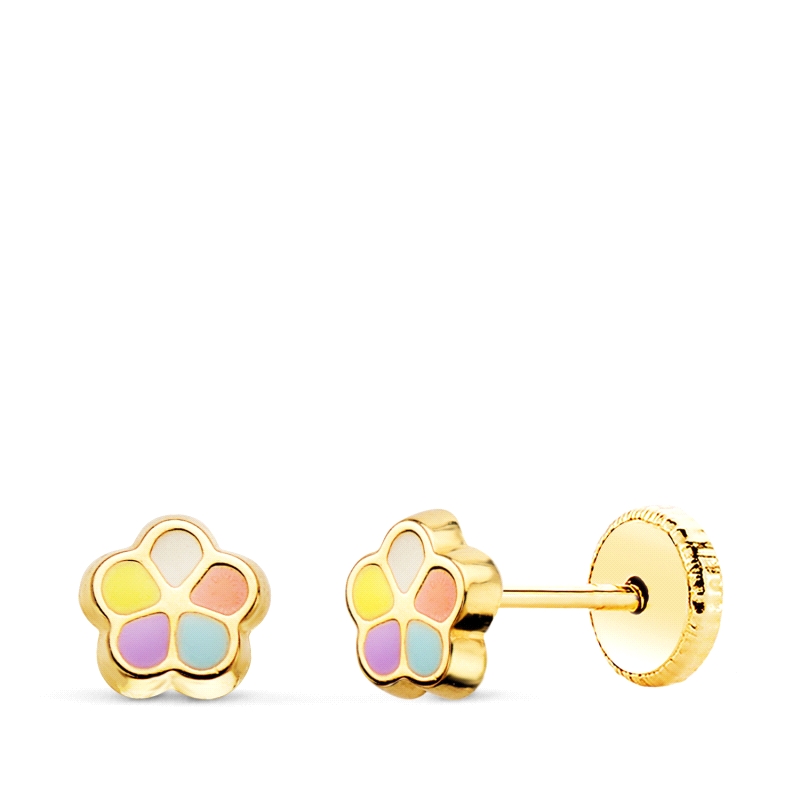 Pendientes 5x5 mm con cierre de tuerca en 18k