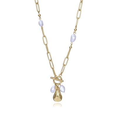 COLLAR ACERO IP DORADO PERLA NAT SRA FASHION                                                        