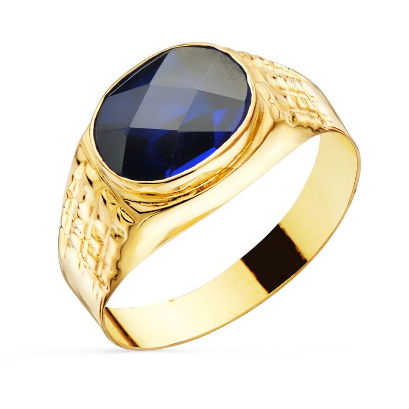 SELLO ORO AMARILLO CABALLERO PIEDRA ZAFIRO SPINEL 10X8 MM LATERAL TAL7                              