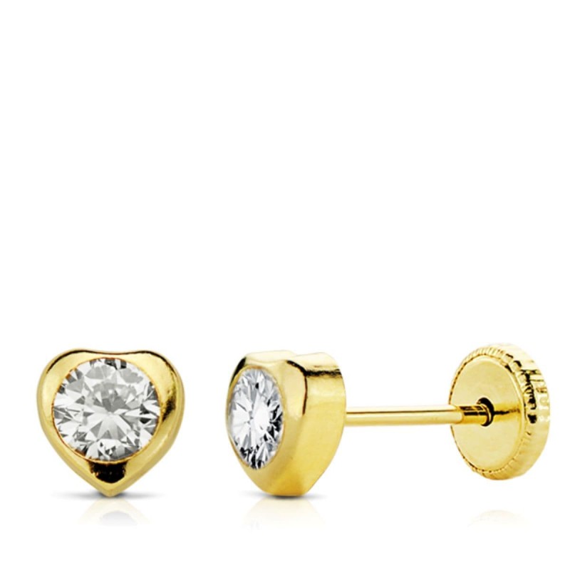 PENDIENTES ORO AMARILLO CHATON CIRCONITA CORAZON 5X5 MM                                             
