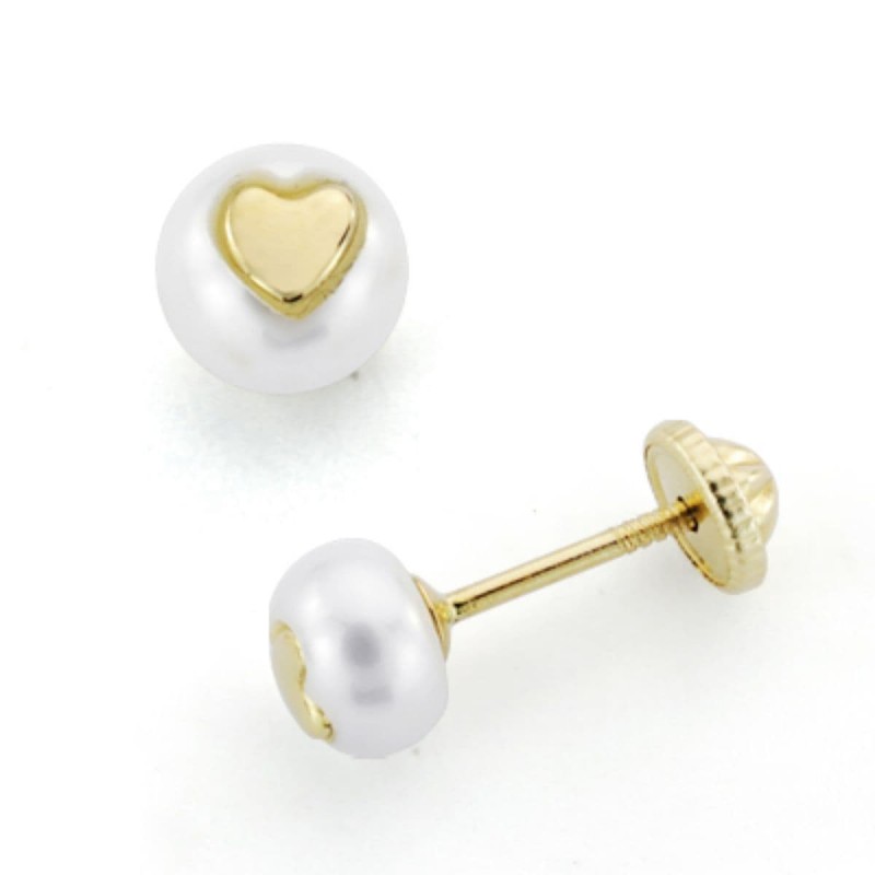PENDIENTE PERLA CULTIVADA Y CORAZON PRESION 5 MM                                                    