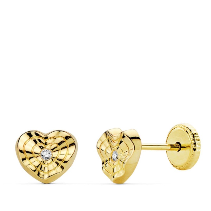 PENDIENTES ORO AMARILLO CIRCONITAS CORAZON ONDAS 7MM                                                