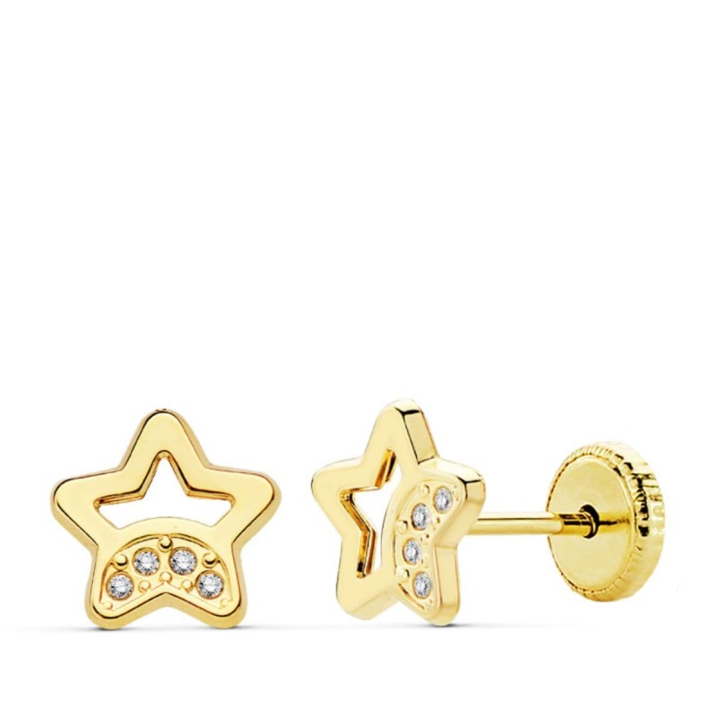 PENDIENTES ORO AMARILLO ESTRELLA CALADA CIRCONITA 7X7 MM TUERCA                                     