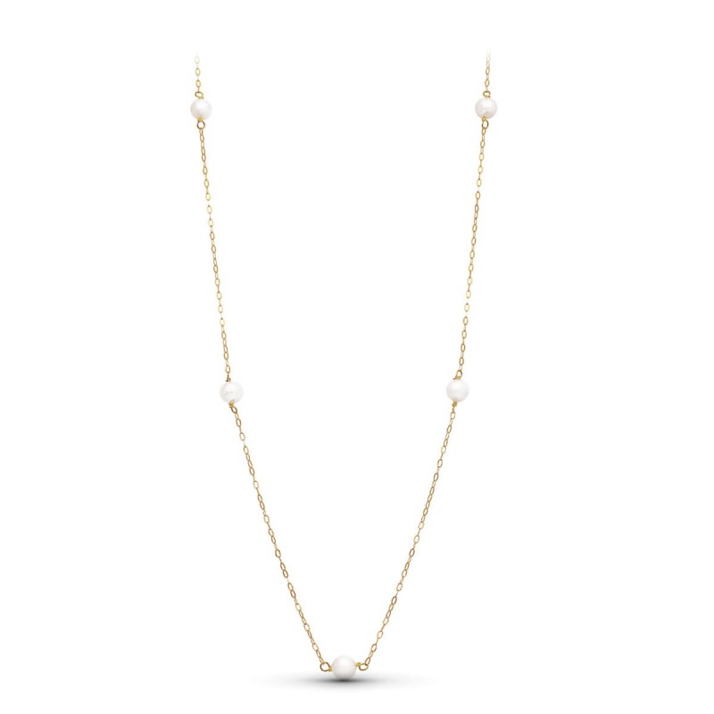 GARGANTILLA ORO AMARILLO PERLA 5-5.5 MM CADENA DIAMANTADA 45 CM                                     