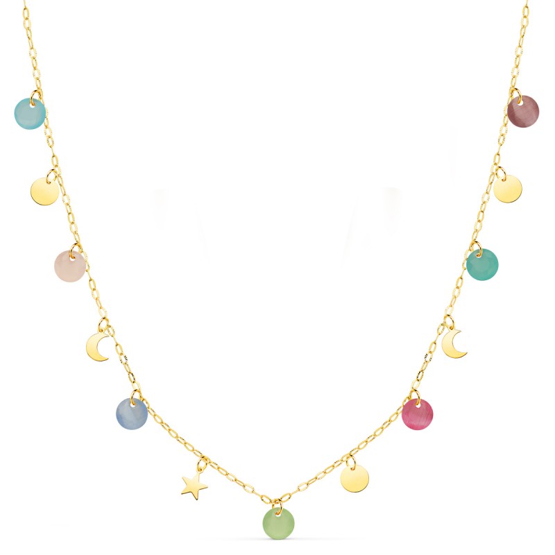 GARGANTILLA O.AMARILLO CHAPAS FORMAS 5 MM Y PIEDRAS 5 MM. CADENA FORZA                              